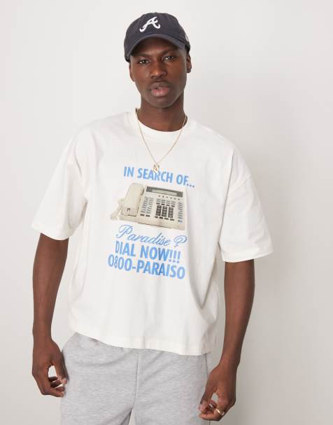 ASOS DESIGN - T-shirt squadrata oversize color crema con grafica effetto cartoon - view 1