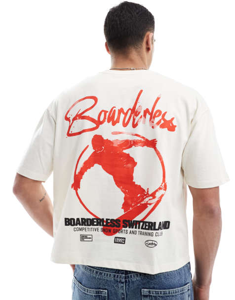 ASOS DESIGN - T-shirt squadrata oversize color crema con grafica ispirata allo snowboard - view 1