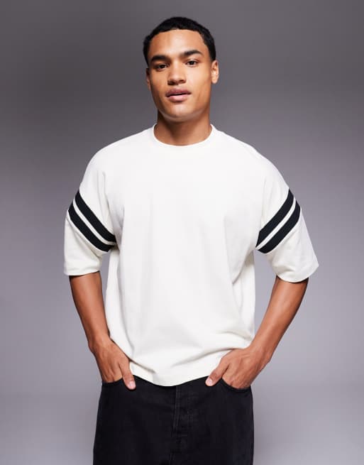 ASOS DESIGN - T-Shirt squadrata oversize color crema con pannelli