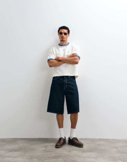 ASOS DESIGN - T-shirt squadrata oversize color crema testurizzata con bordi a contrasto e tasca, 3 di 5