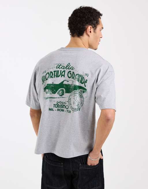 ASOS DESIGN - T-shirt squadrata oversize color grigio mélange con grafica di auto sportiva
