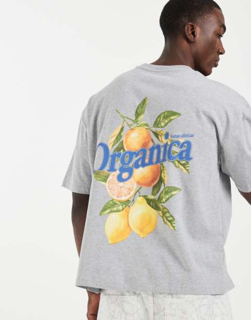 ASOS DESIGN - T-shirt squadrata oversize color grigio mélange con grafica di frutta