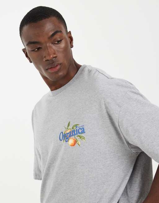 ASOS DESIGN - T-shirt squadrata oversize color grigio mélange con grafica di frutta, 4 di 5