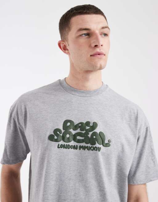 ASOS DESIGN - T-shirt squadrata oversize color grigio mélange con scritta in rilievo