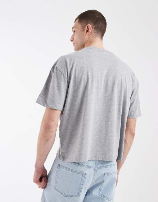 ASOS DESIGN - T-shirt squadrata oversize color grigio mélange con scritta in rilievo, 3 di 5