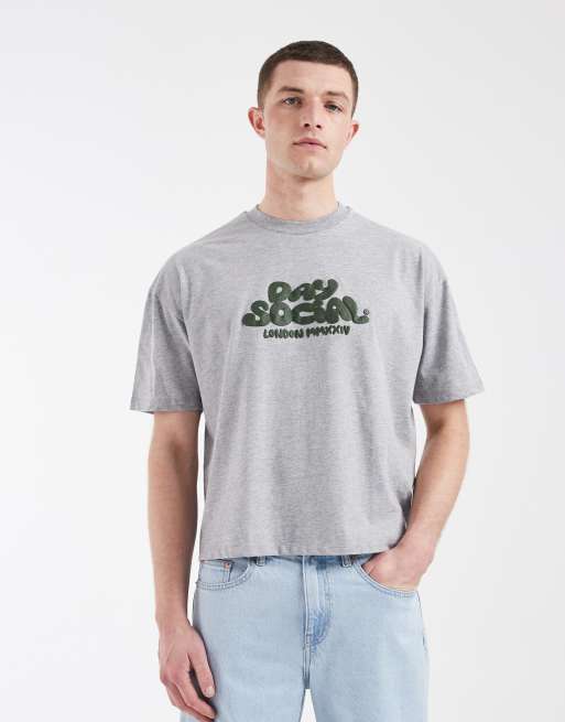 ASOS DESIGN - T-shirt squadrata oversize color grigio mélange con scritta in rilievo, 4 di 5
