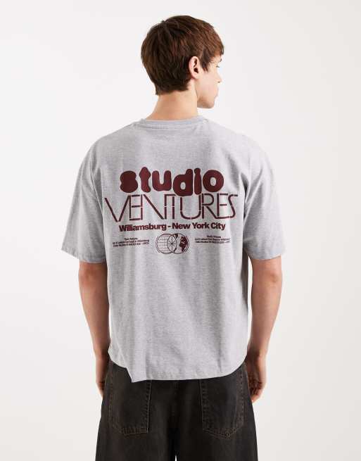 ASOS DESIGN - T-shirt squadrata oversize color grigio mélange con scritta