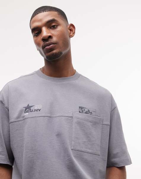ASOS DESIGN - T-shirt squadrata oversize color grigio slavato con grafica stile street - view 1