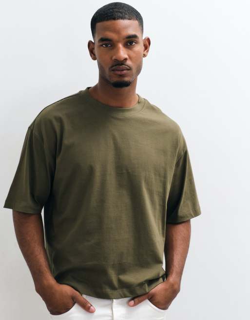 ASOS DESIGN T-shirt squadrata oversize color kaki, 1 di 9