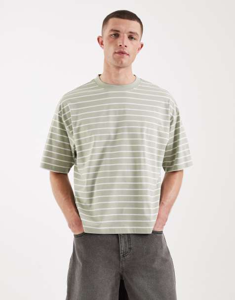 ASOS DESIGN - T-shirt squadrata oversize color salvia a righe - view 1