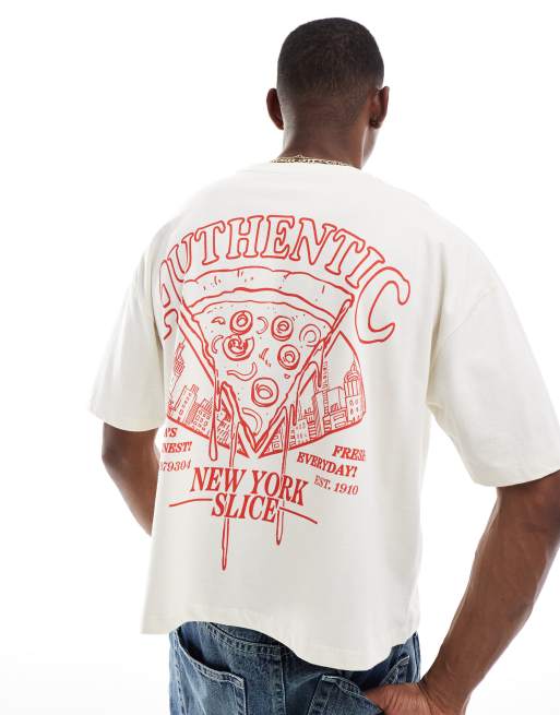 ASOS DESIGN - T-shirt squadrata oversize color tofu con grafica effetto cartoon