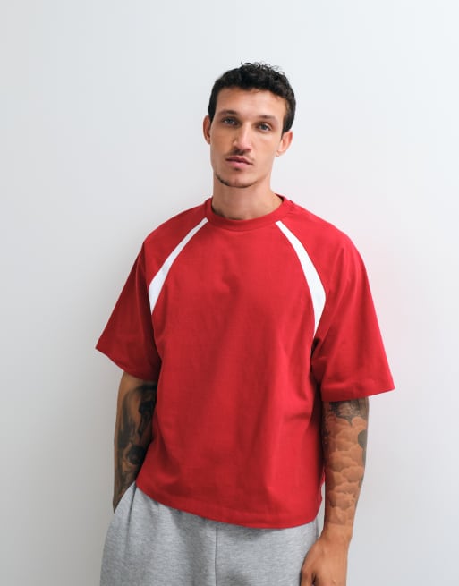 ASOS DESIGN T-shirt squadrata oversize con dettaglio a pannelli rossa, 1 di 5
