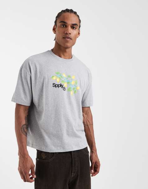 ASOS DESIGN - T-shirt squadrata oversize grigia con grafica limoni - view 1