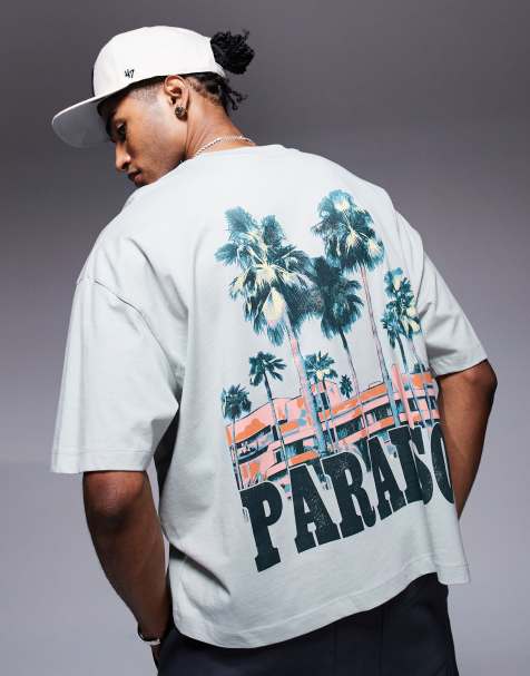 ASOS DESIGN - T-shirt squadrata oversize grigia con stampa sul davanti - view 1