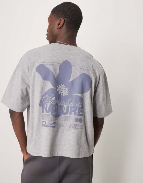 ASOS DESIGN - T-shirt squadrata oversize grigio mélange con grafica di fiore - view 1