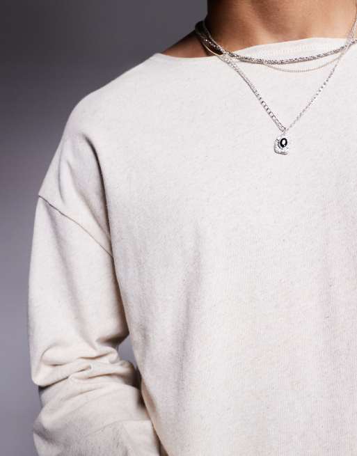 ASOS DESIGN - T-shirt squadrata oversize in misto lino beige con scollo aperto , 3 di 4