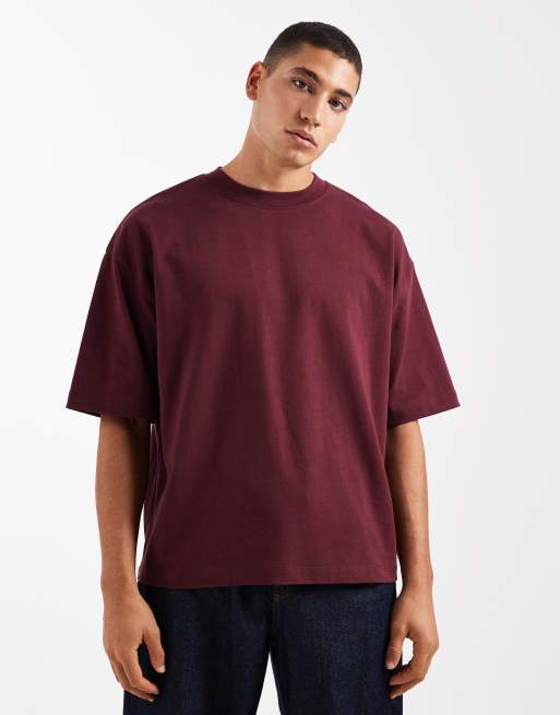 ASOS DESIGN - T-shirt squadrata oversize in tessuto pesante color bordeaux