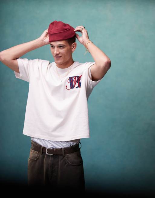ASOS DESIGN - T-shirt squadrata oversize in tessuto pesante da 220 gsm beige slavato con stampa sul petto