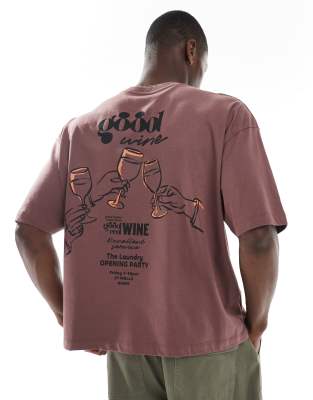 ASOS DESIGN - T-shirt squadrata oversize marrone con stampa di vino - view 1