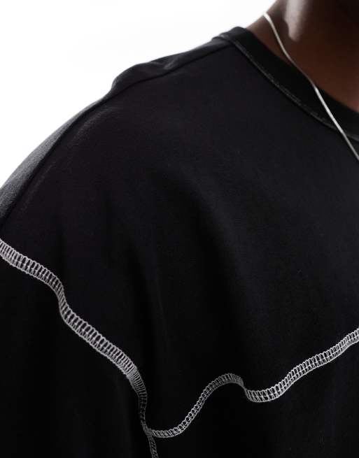 ASOS DESIGN - T-shirt squadrata oversize nera con cuciture a contrasto, 3 di 4