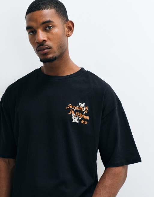ASOS DESIGN - T-shirt squadrata oversize nera con grafica a fiori sul retro, 3 di 5