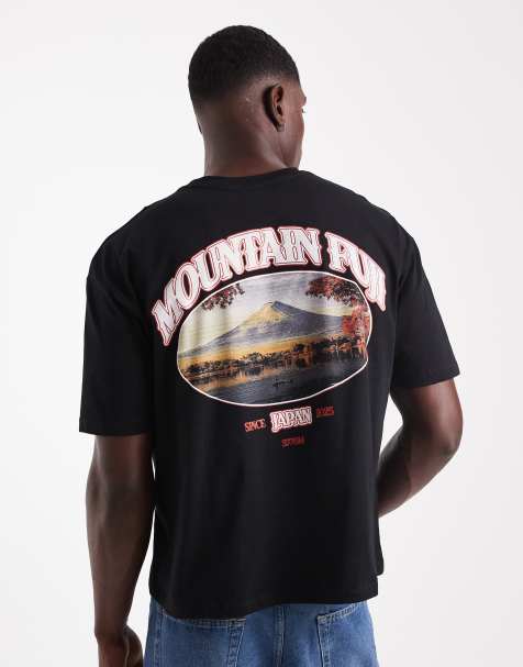 ASOS DESIGN - T-shirt squadrata oversize nera con stampa di paesaggio - view 1