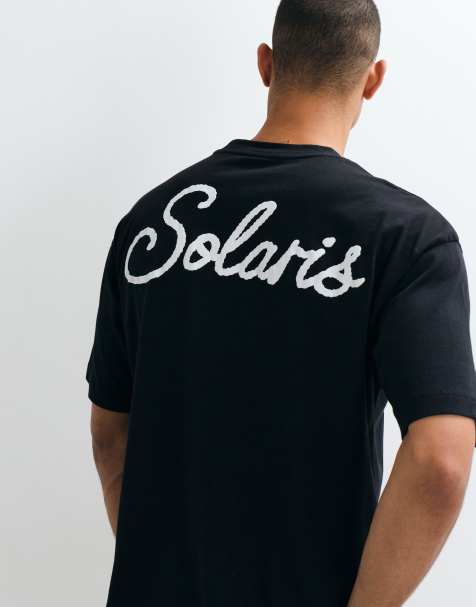 ASOS DESIGN - T-shirt squadrata oversize nera con stampa estiva - view 1