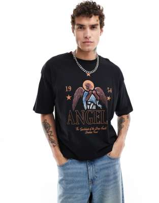 ASOS DESIGN - T-shirt squadrata oversize nera con stampa sul davanti