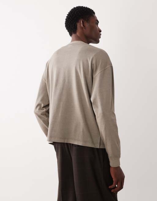 ASOS DESIGN - T-shirt squadrata oversize pesante a maniche lunghe color pietra slavato, 3 di 5