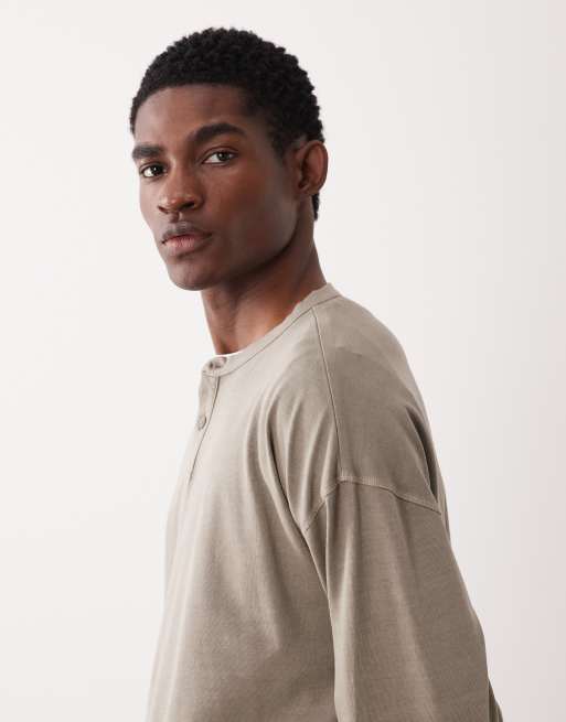ASOS DESIGN - T-shirt squadrata oversize pesante a maniche lunghe color pietra slavato, 4 di 5