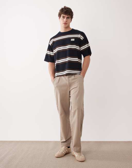 ASOS DESIGN - T-shirt squadrata oversize pesante a righe scure con ricamo sul petto, 2 di 5