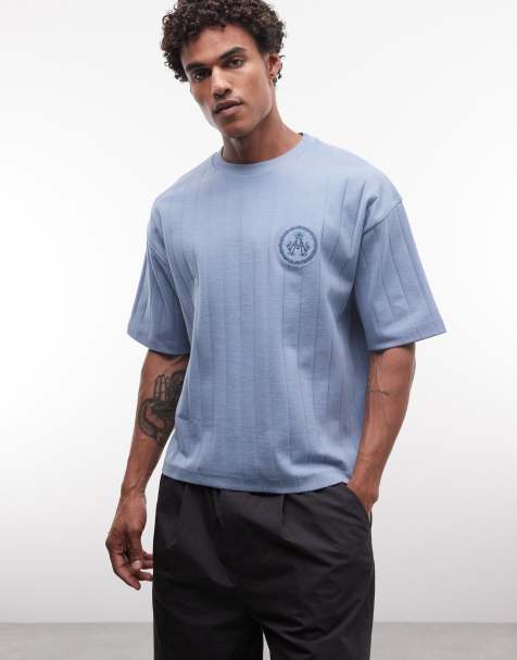 ASOS DESIGN - T-shirt squadrata oversize pesante blu con ricamo sul petto - view 1