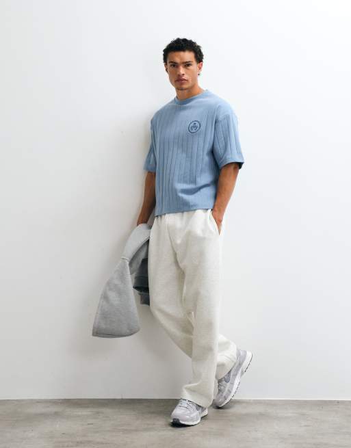 ASOS DESIGN - T-shirt squadrata oversize pesante blu con ricamo sul petto, 2 di 10
