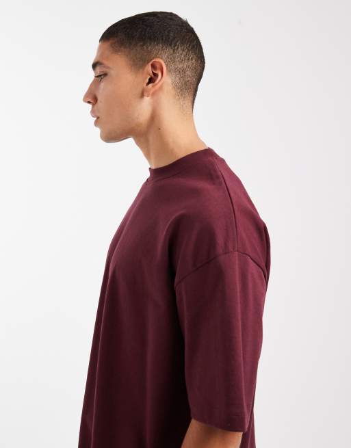 ASOS DESIGN - T-shirt squadrata oversize pesante bordeaux, 3 di 5