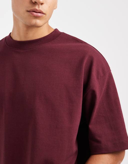 ASOS DESIGN - T-shirt squadrata oversize pesante bordeaux, 5 di 5