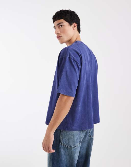 ASOS DESIGN - T-shirt squadrata oversize pesante lavaggio blu navy con grafica Italia, 5 di 5