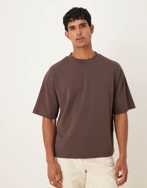 ASOS DESIGN - T-shirt squadrata oversize pesante marrone in tessuto pesante - view 1