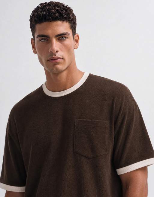 ASOS DESIGN - T-shirt squadrata oversize pesante marrone testurizzato con cuciture a contrasto, 10 di 10