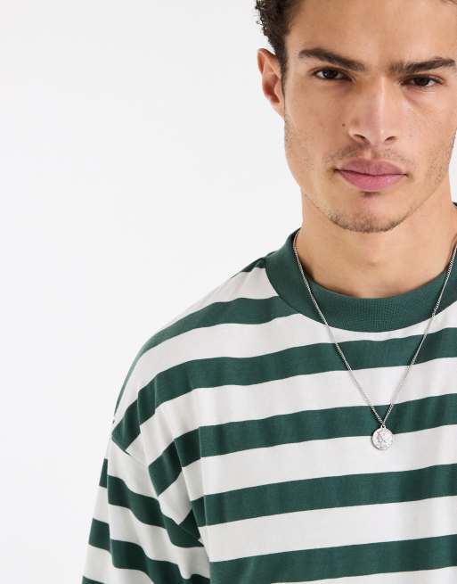 ASOS DESIGN - T-shirt squadrata oversize pesante verde a righe, 5 di 5