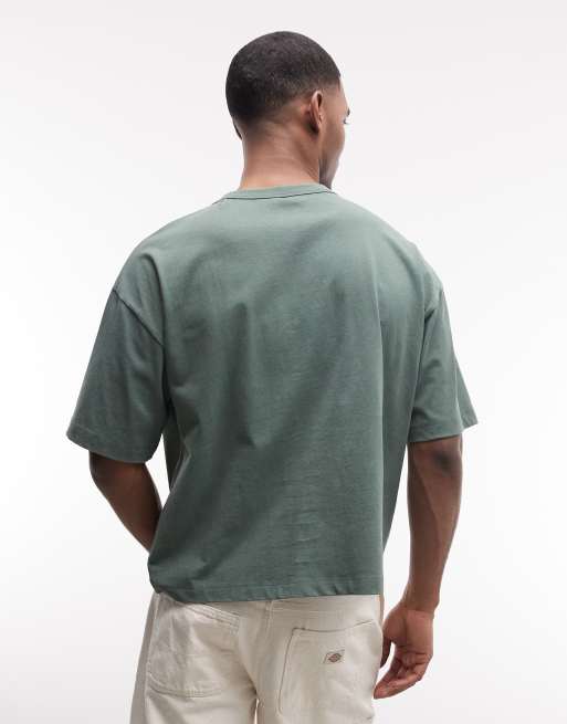 ASOS DESIGN - T-shirt squadrata oversize pesante verde slavato con grafica Berlin, 5 di 5