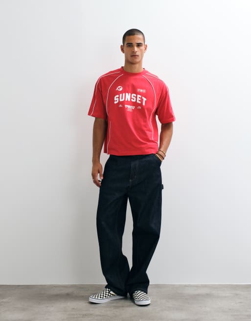 ASOS DESIGN - T-shirt squadrata oversize rossa con grafica street, 4 di 5