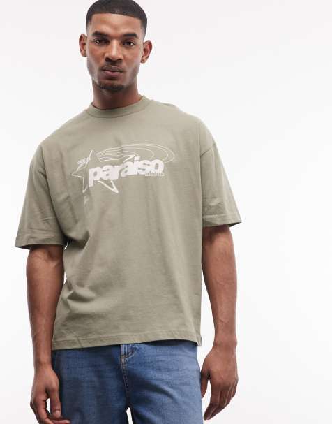 ASOS DESIGN - T-shirt squadrata oversize verde con grafica Paraiso - view 1