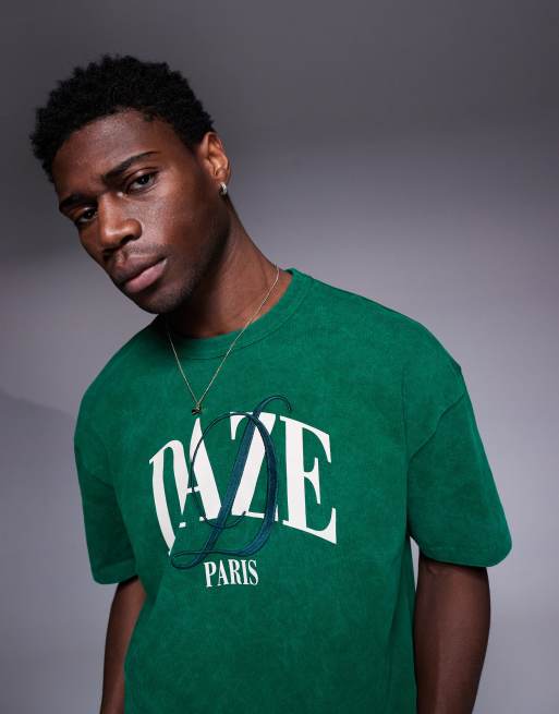 ASOS DESIGN - T-shirt squadrata oversize verde con ricamo sul petto