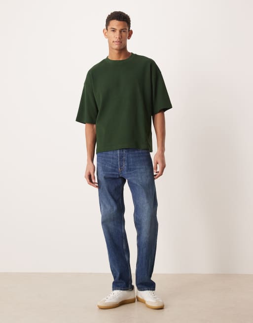 ASOS DESIGN - T-shirt squadrata oversize verde scuro a nido d'ape, 2 di 5