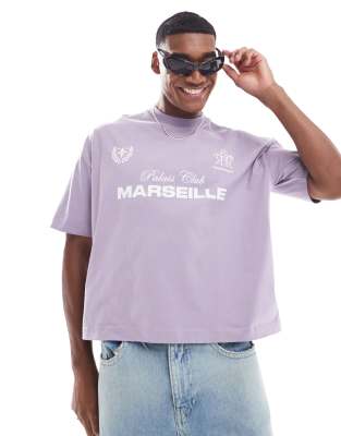 ASOS DESIGN - T-shirt squadrata oversize viola con stampa sul petto | ASOS