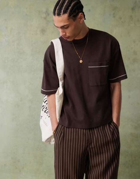 ASOS DESIGN - T-shirt squadrata testurizzata pesante marrone con cuciture a vista - view 1