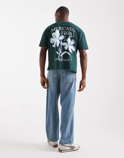 ASOS DESIGN - T-shirt squadrata verde scuro con stampa a fiori, 2 di 5