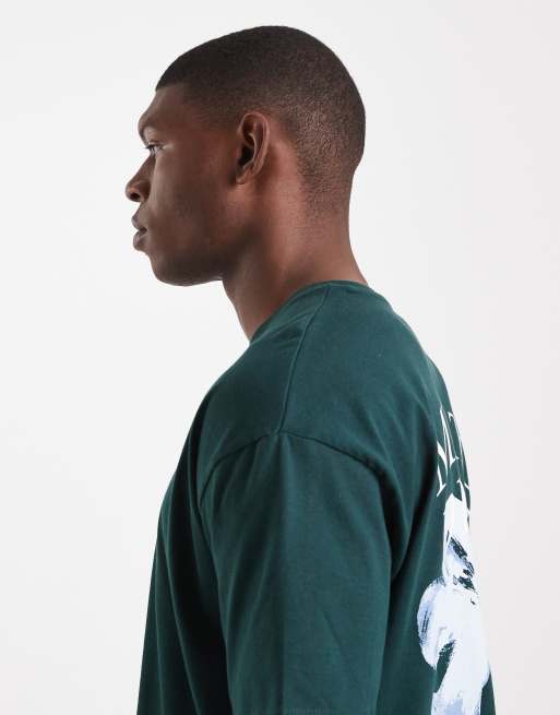 ASOS DESIGN - T-shirt squadrata verde scuro con stampa a fiori, 4 di 5