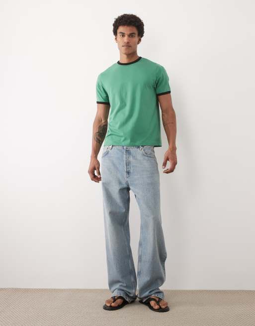 ASOS DESIGN - T-shirt squadrata vestibilità classica verde con bordi a contrasto, 2 di 5