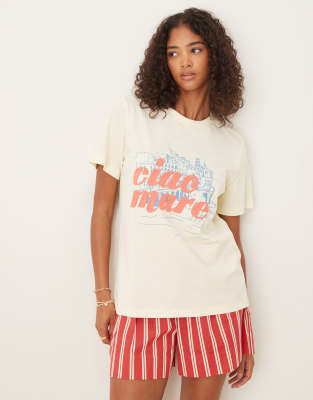 ASOS DESIGN - T-shirt standard à imprimé Ciao - Crème - view 1